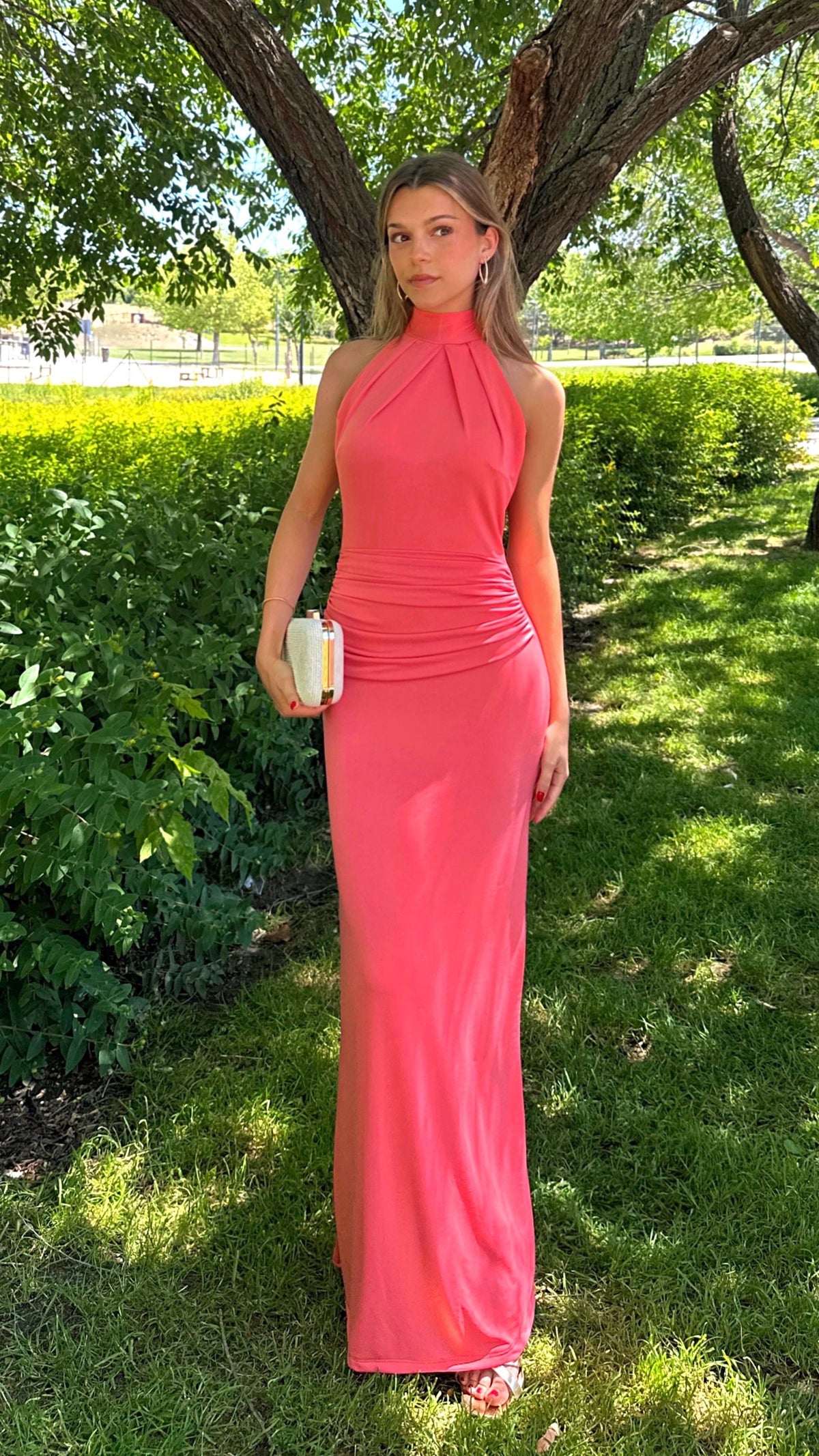 Vestido comprido Elena coral
