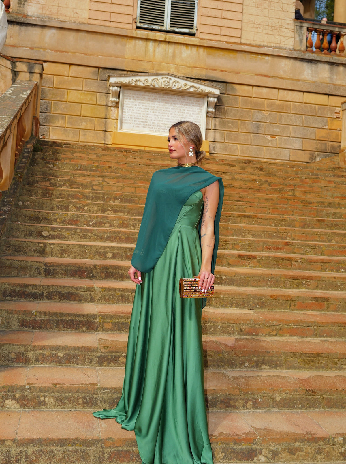 Xaile-capa em gaze verde-garrafa