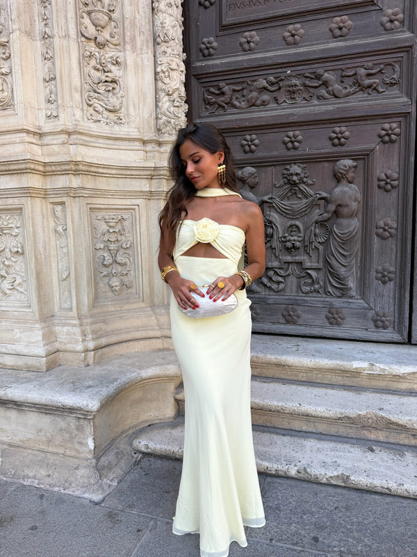 Vestido Zaira amarelo pastel com flores