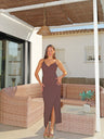 Vestido midi com alças, cor chocolate