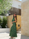 Conjunto halter estampado com folhos, verde