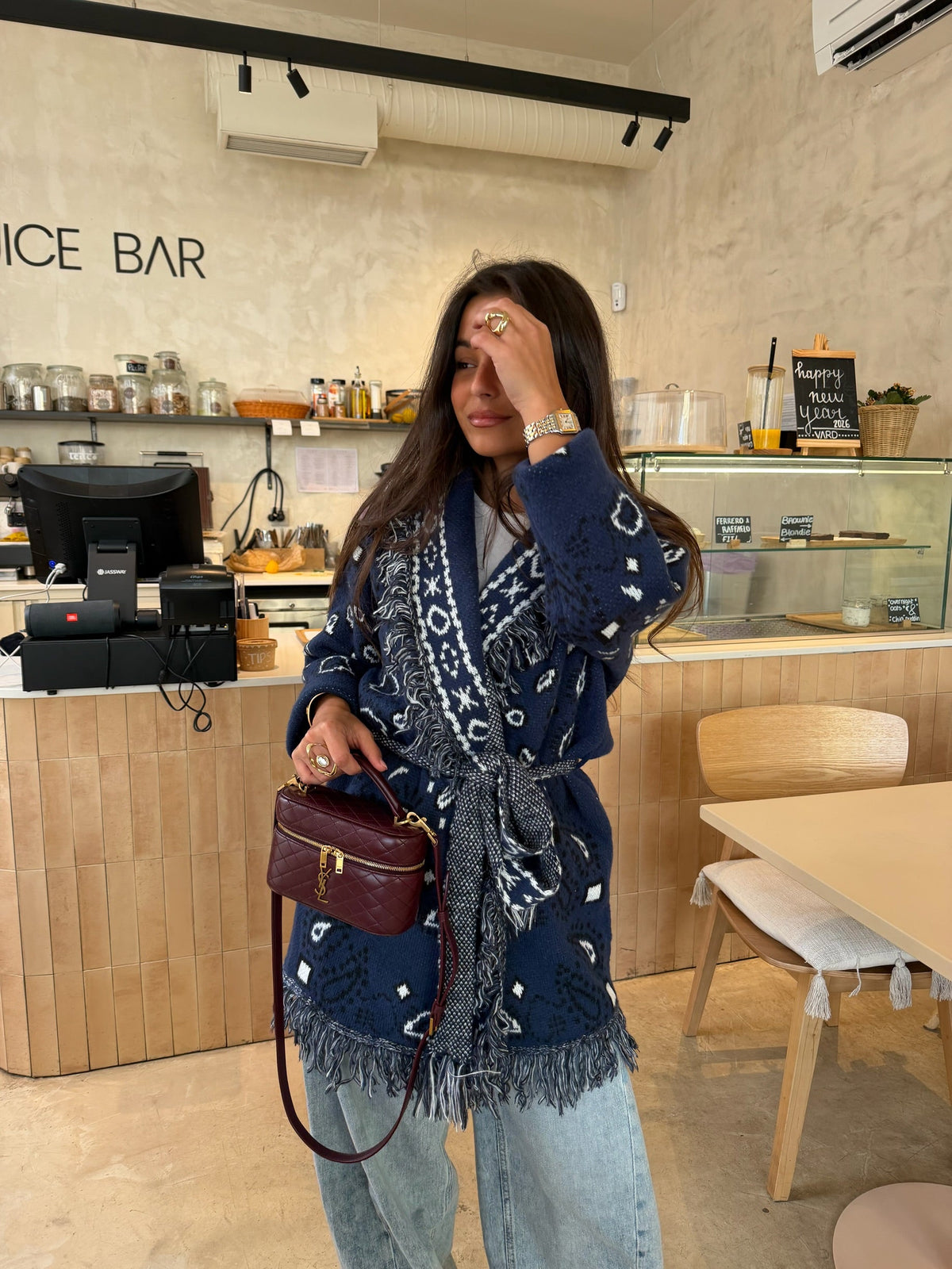 Jaqueta comprida estilo bandana em azul