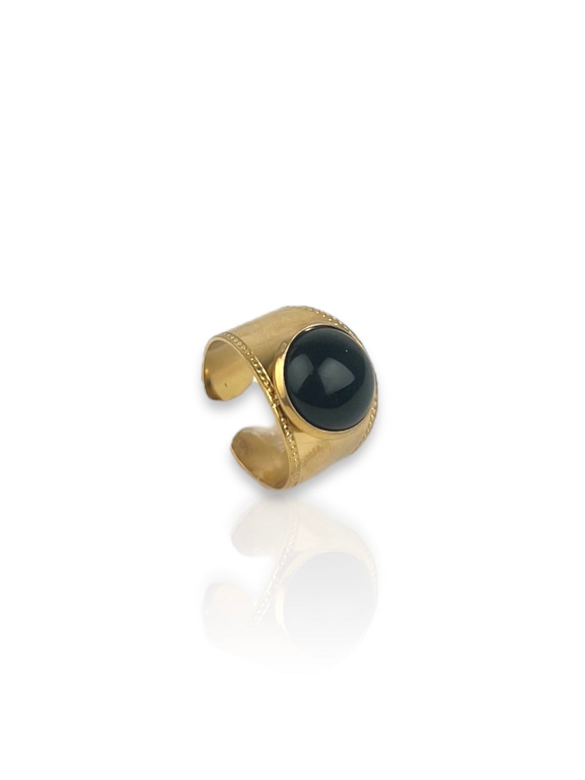 Anel grande preto dourado