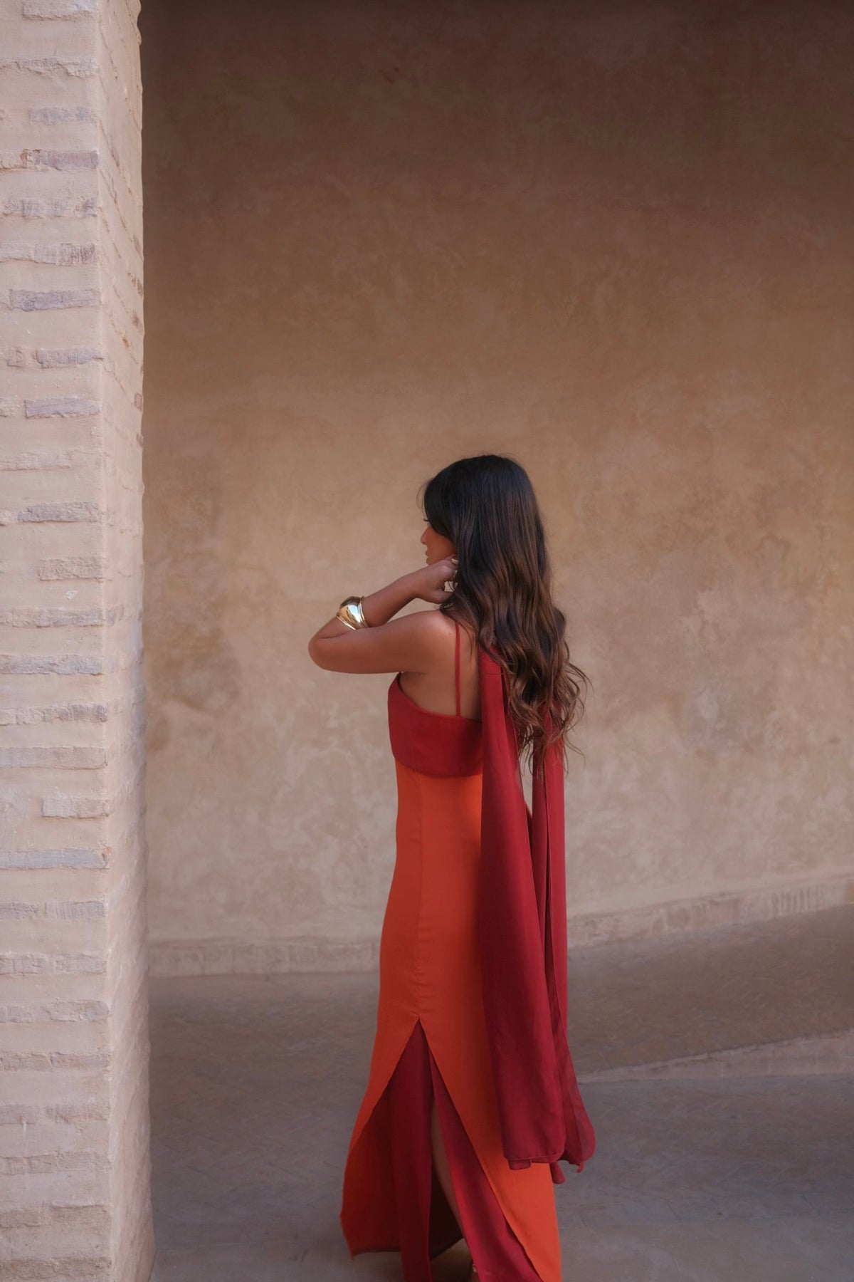 Vestido Zahara laranja e vermelho