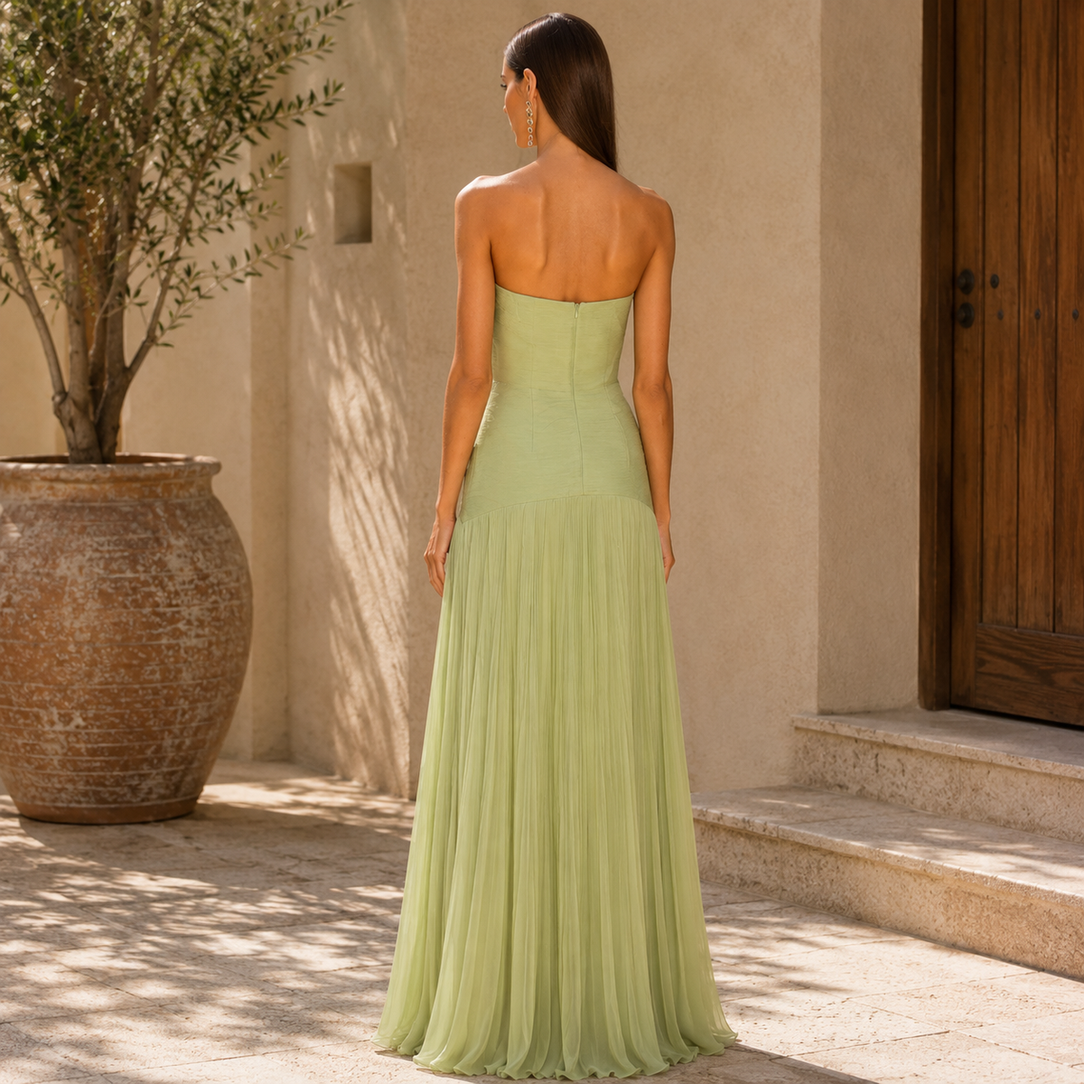 Vestido Almudena cai-cai com saia plissada