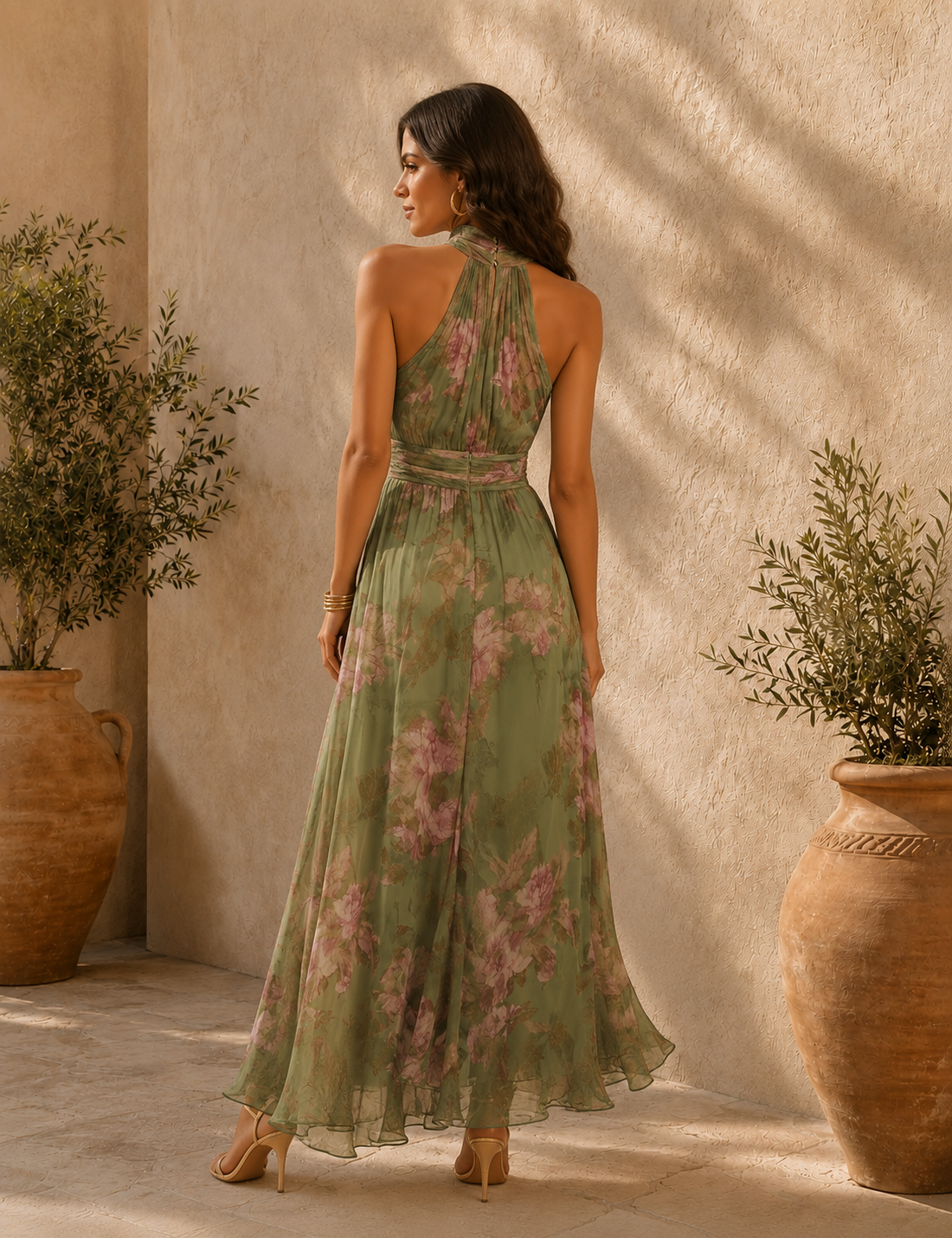 Vestido comprido Livia floral com decote halter