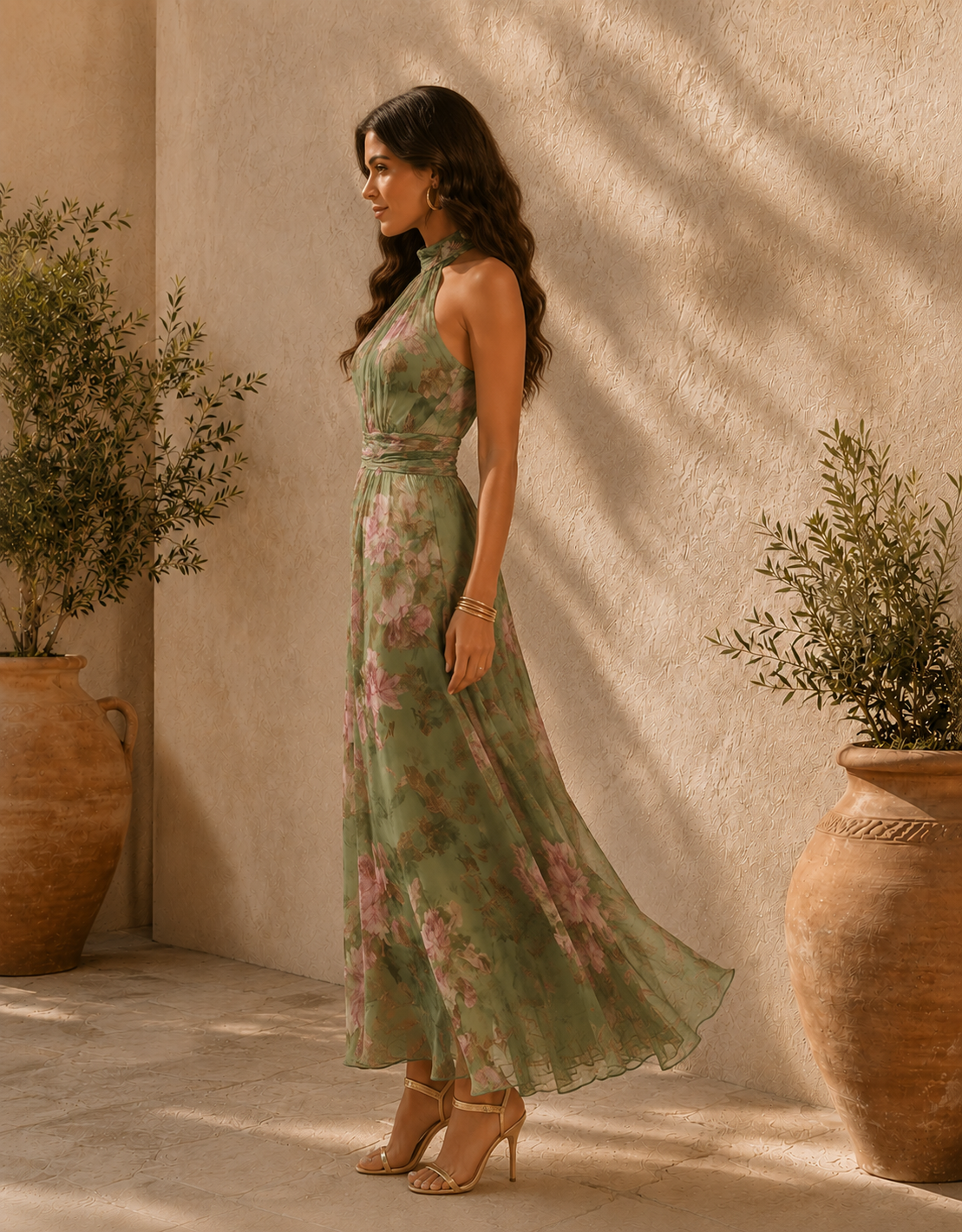 Vestido comprido Livia floral com decote halter