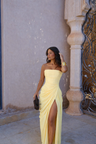 Vestido comprido Adriana drapeado com racha