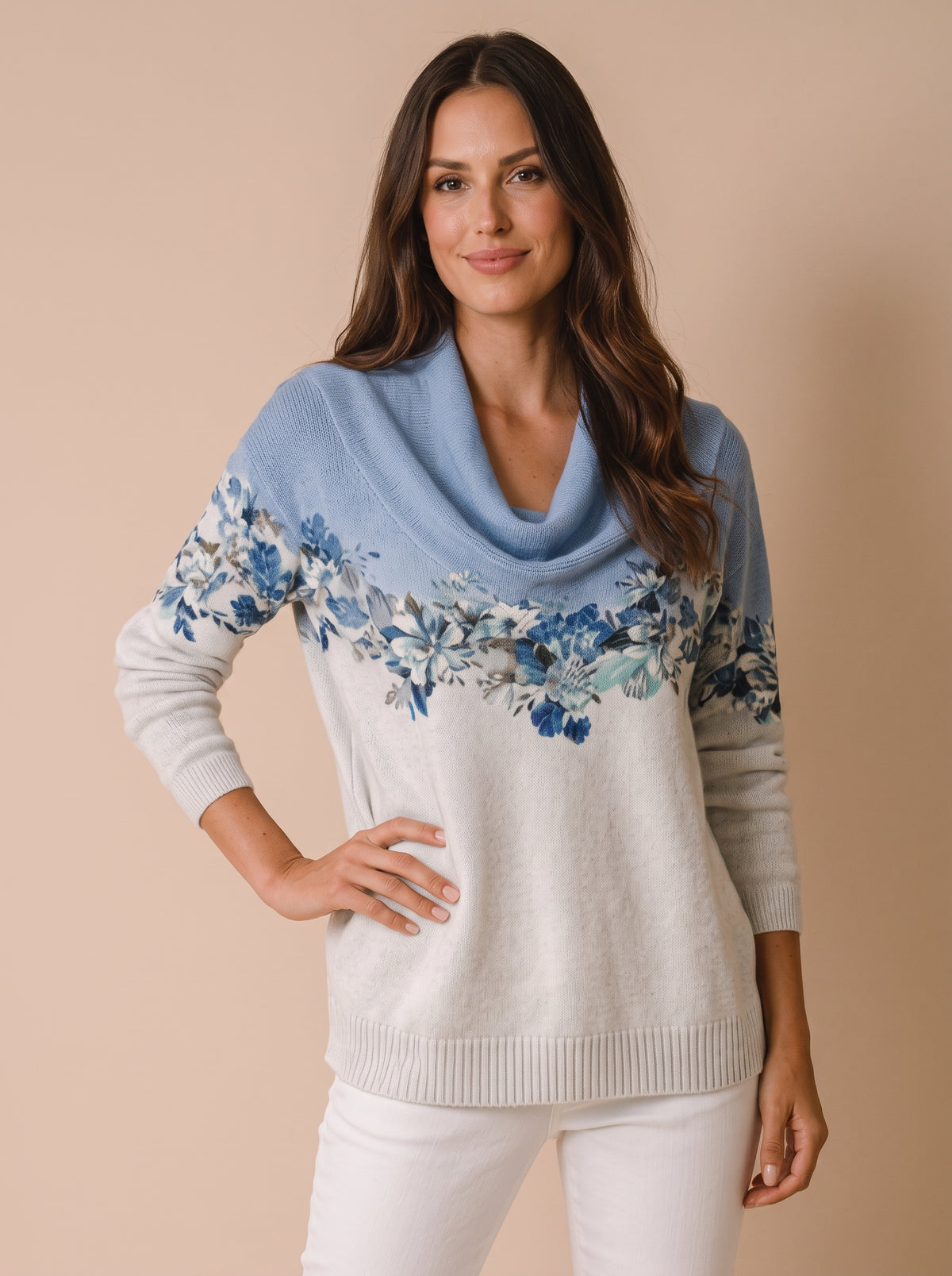 Camisola floral com gola drapeada