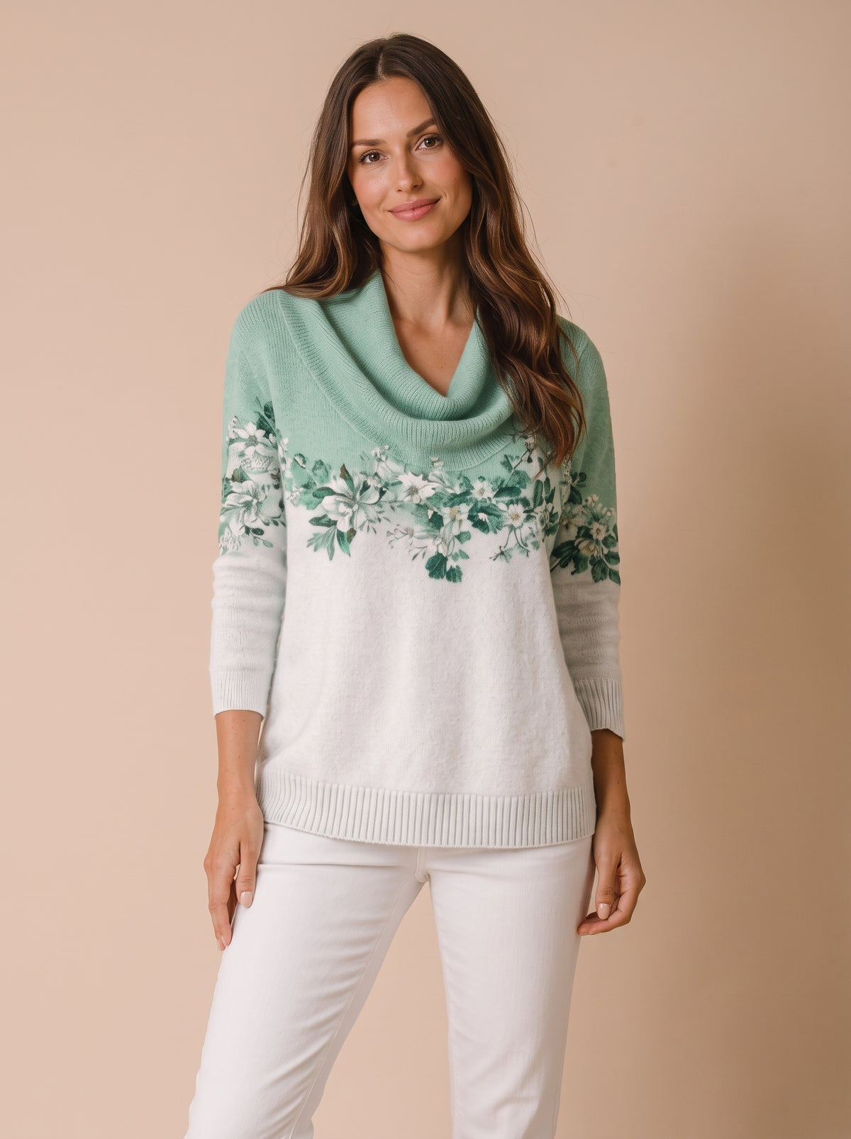 Camisola floral com gola drapeada