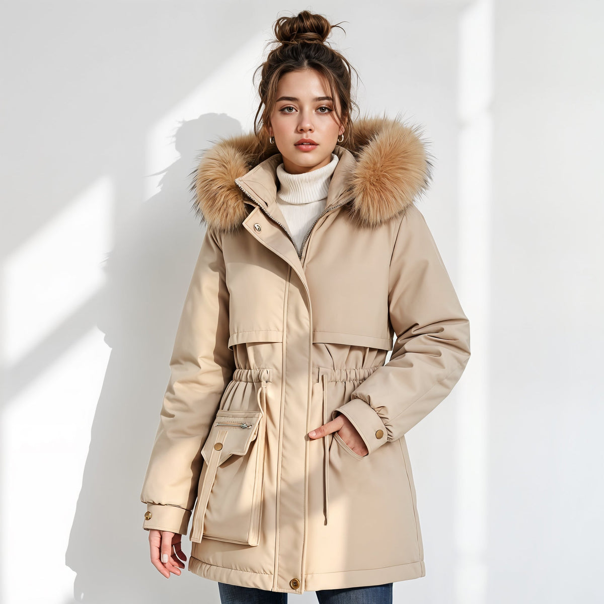 Parka com capuz de pelo sintético