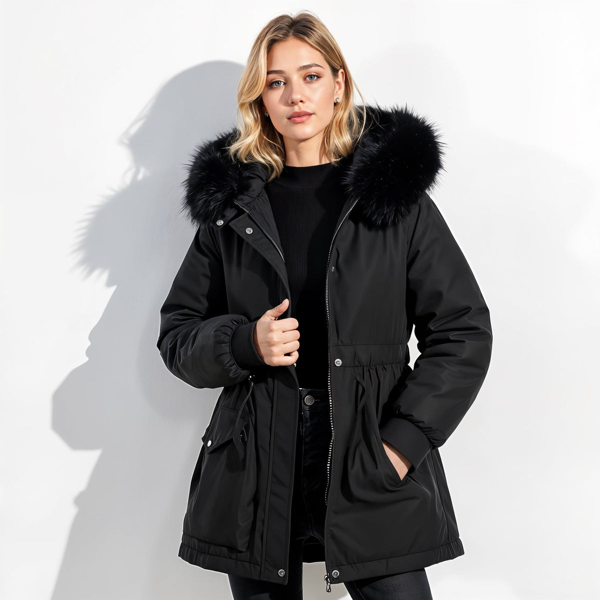 Parka com capuz de pelo sintético