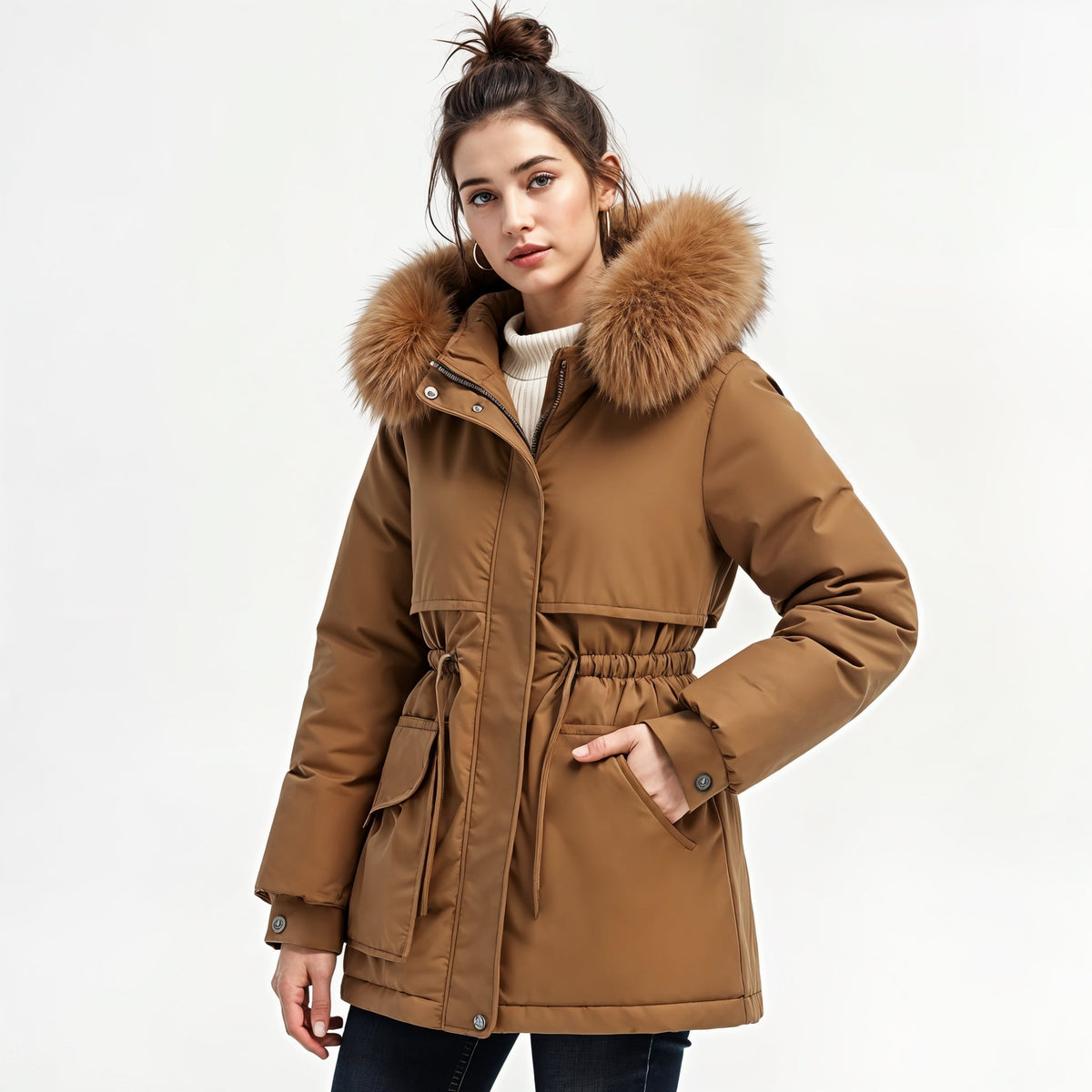 Parka com capuz de pelo sintético