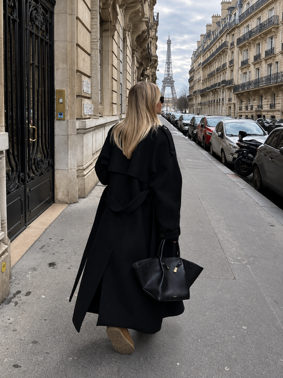Casaco comprido oversize com cinto e lapela preto