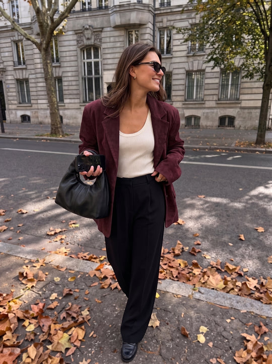Jaqueta blazer oversize em camurça cor de vinho