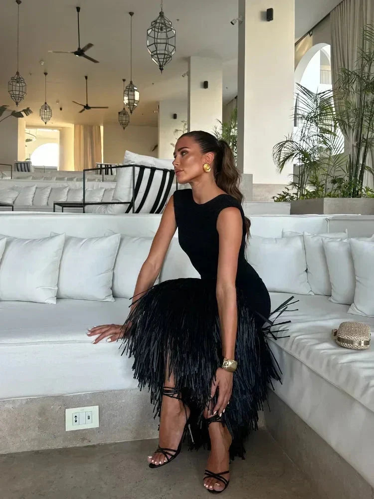 Vestido comprido Ana com franjas