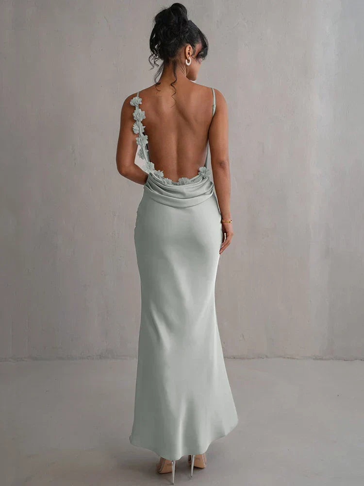 Vestido comprido Maia floral com costas abertas