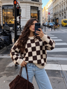 Camisola oversize de xadrez castanho e creme