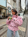 Jaqueta tipo trench curta de gola alta às bolinhas em rosa