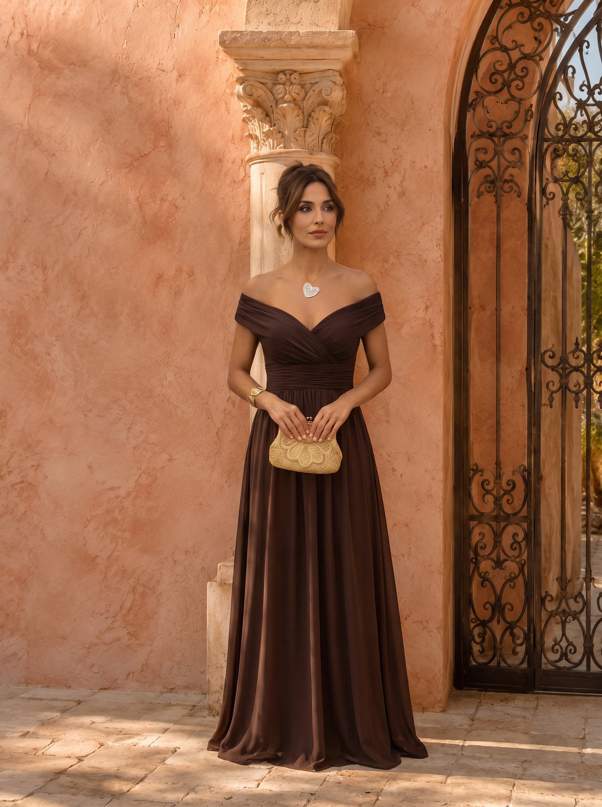 Vestido comprido Leo com decote em V