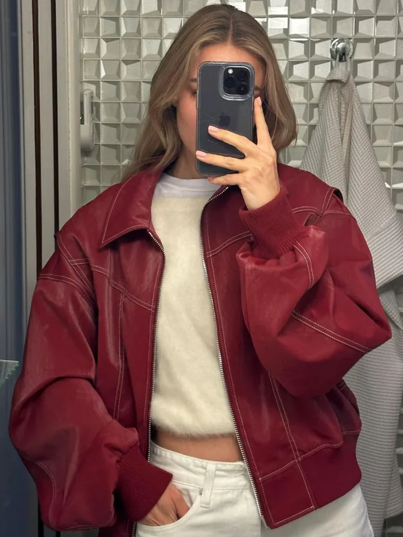 Jaqueta oversize com pespontos contrastantes