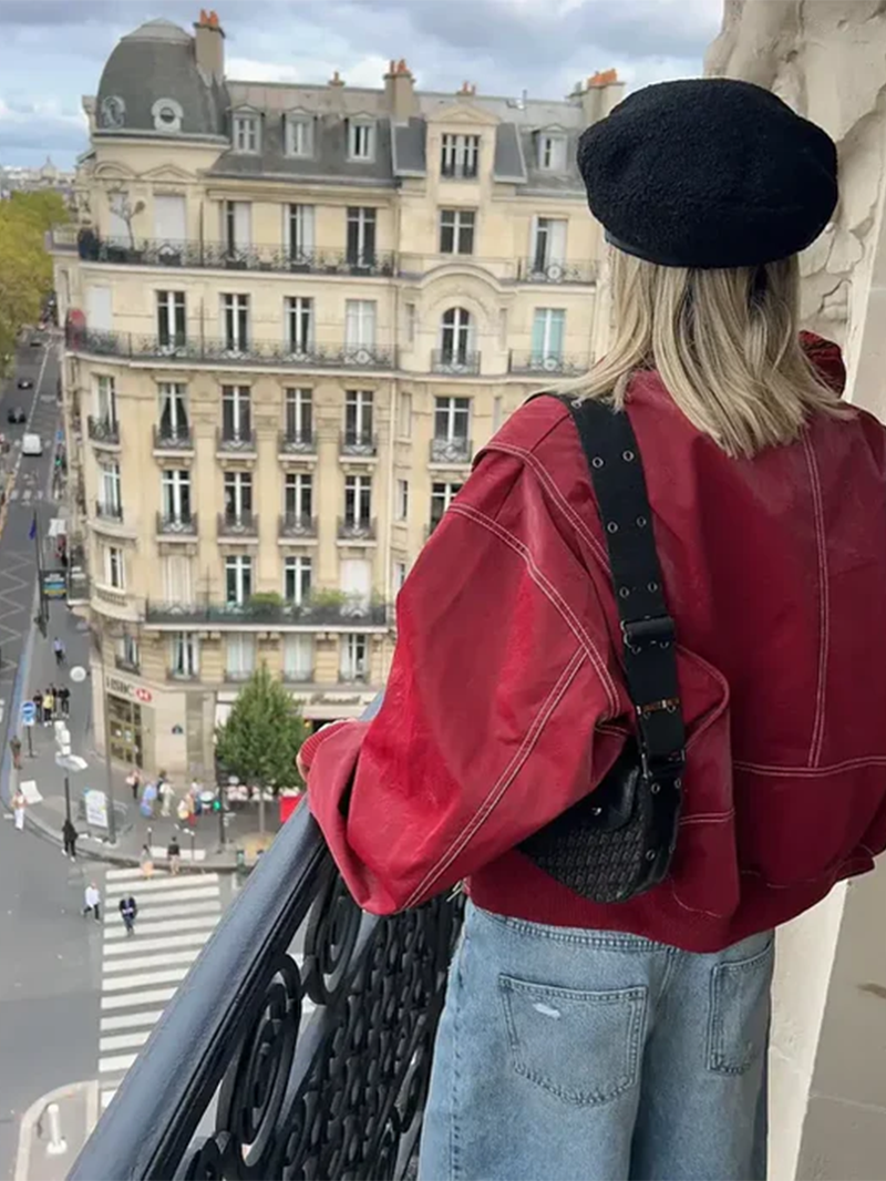 Jaqueta oversize com pespontos contrastantes