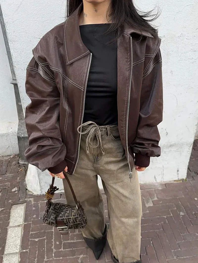 Jaqueta oversize com pespontos contrastantes