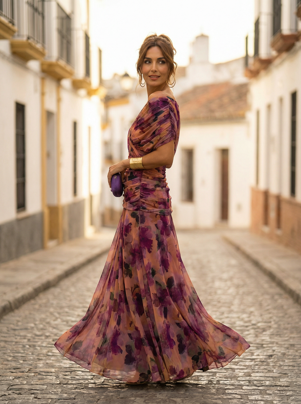 Vestido comprido Leo com decote em V