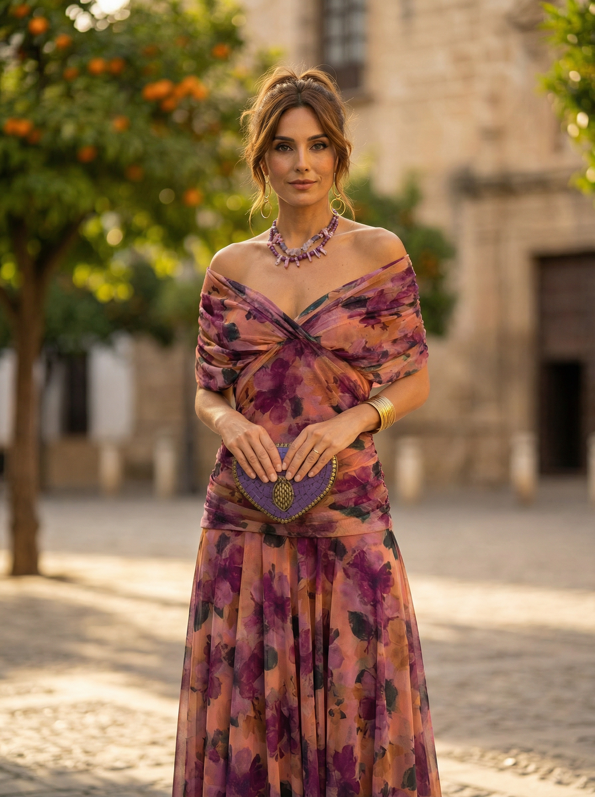 Vestido comprido Leo com decote em V