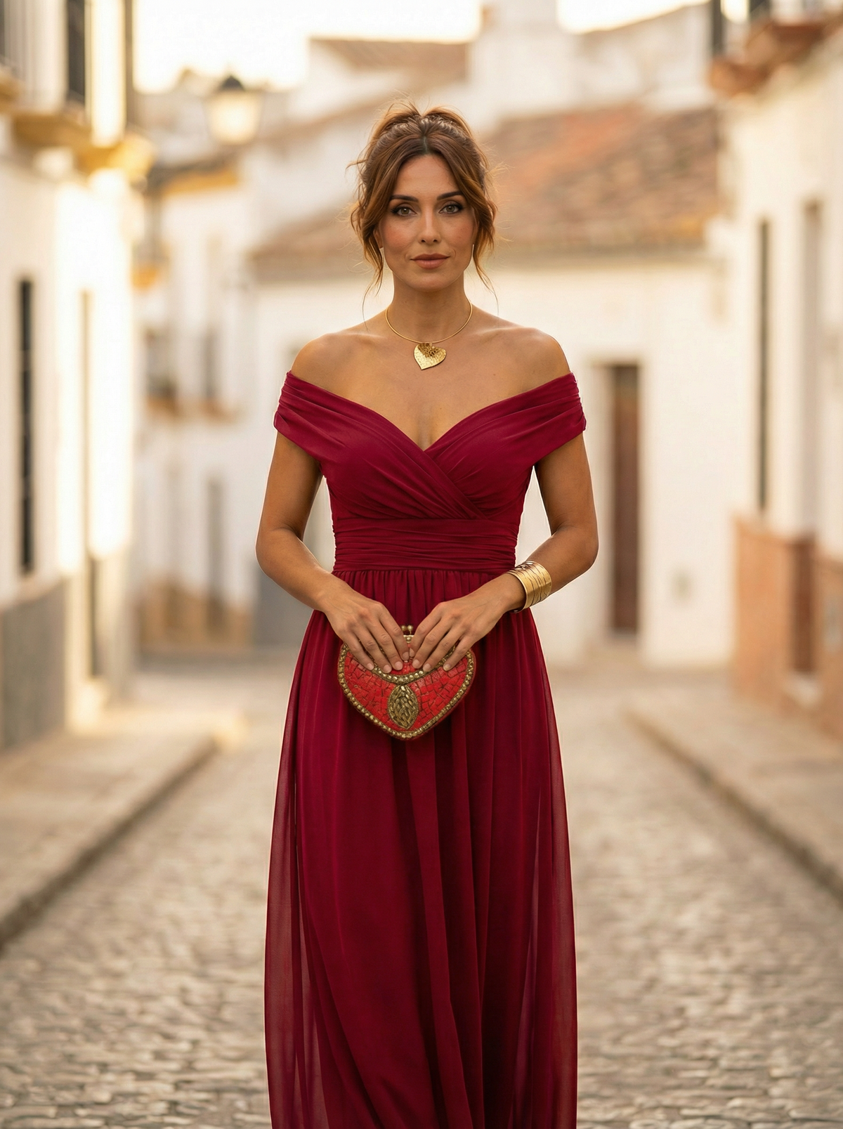 Vestido comprido Leo com decote em V
