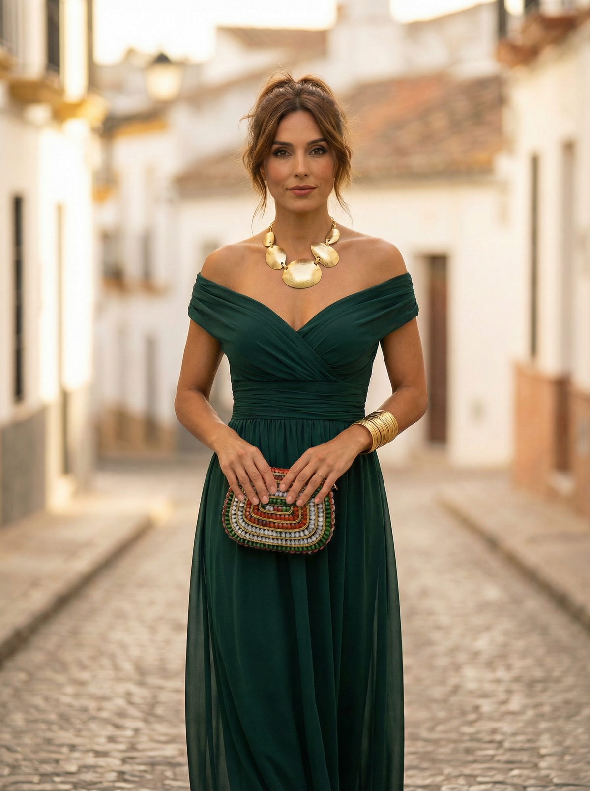 Vestido comprido Leo com decote em V