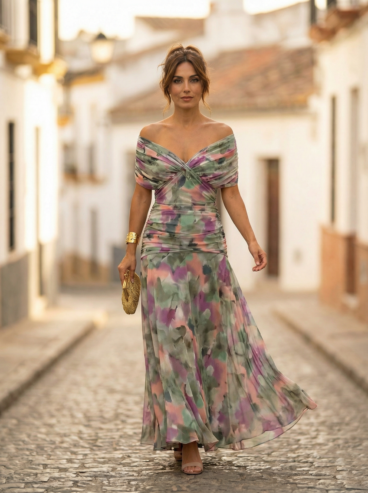 Vestido comprido Leo com decote em V