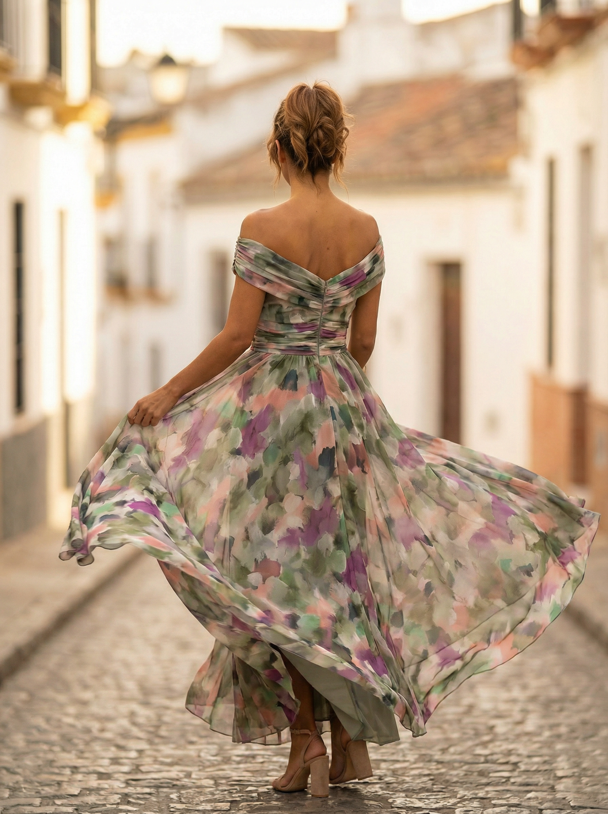 Vestido comprido Leo com decote em V