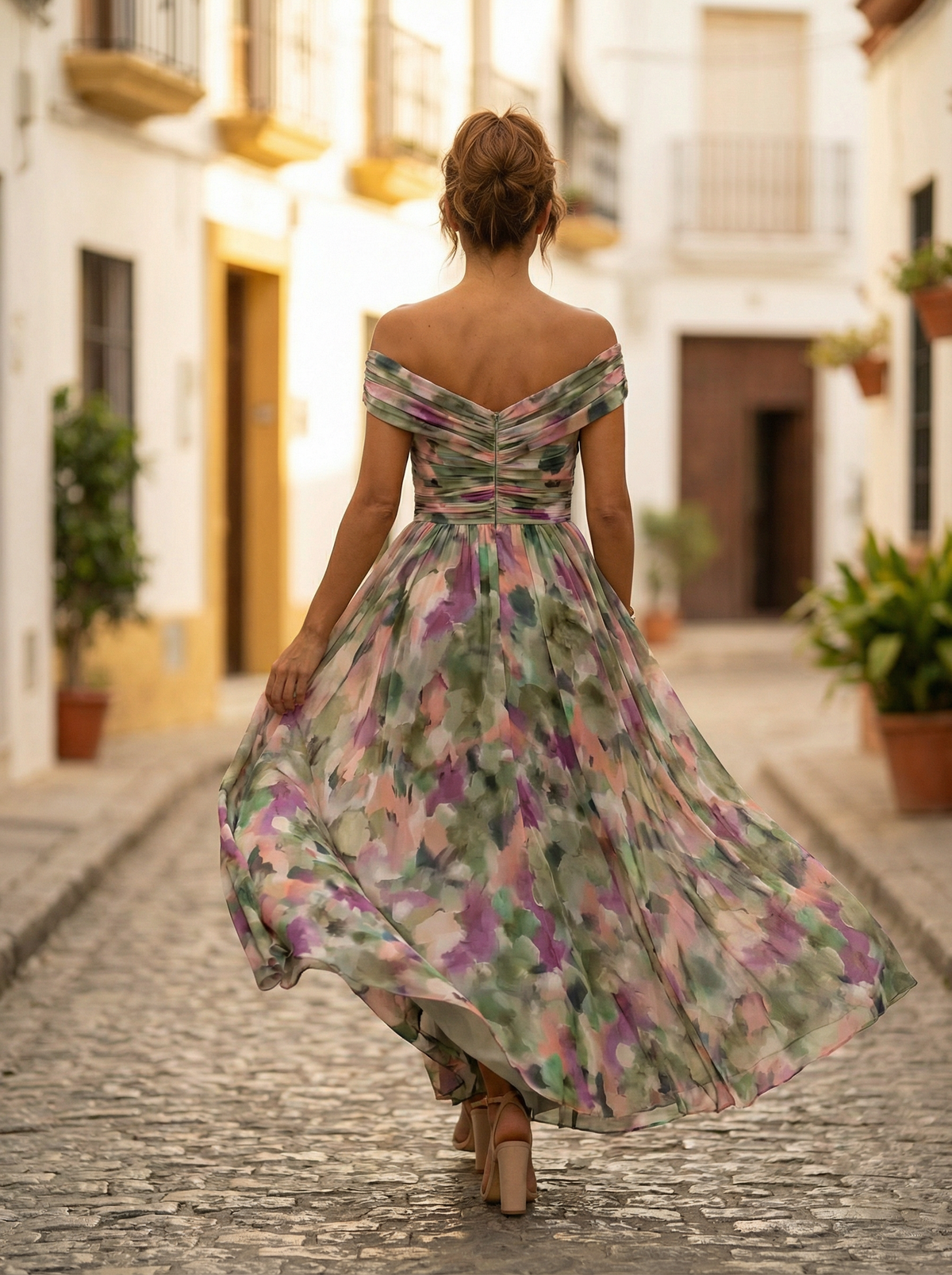 Vestido comprido Leo com decote em V