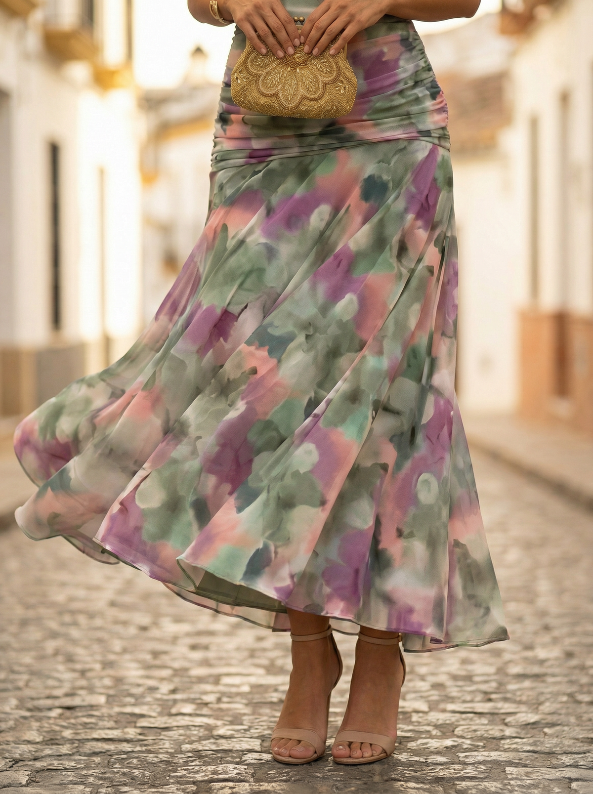Vestido comprido Leo com decote em V